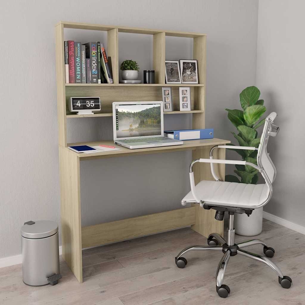 vidaXL Työpöytä hyllyillä Sonoma-tammi 110x45x157 cm lastulevy