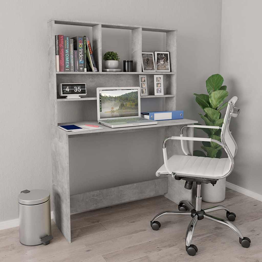 vidaXL Työpöytä hyllyillä betoninharmaa 110x45x157 cm lastulevy