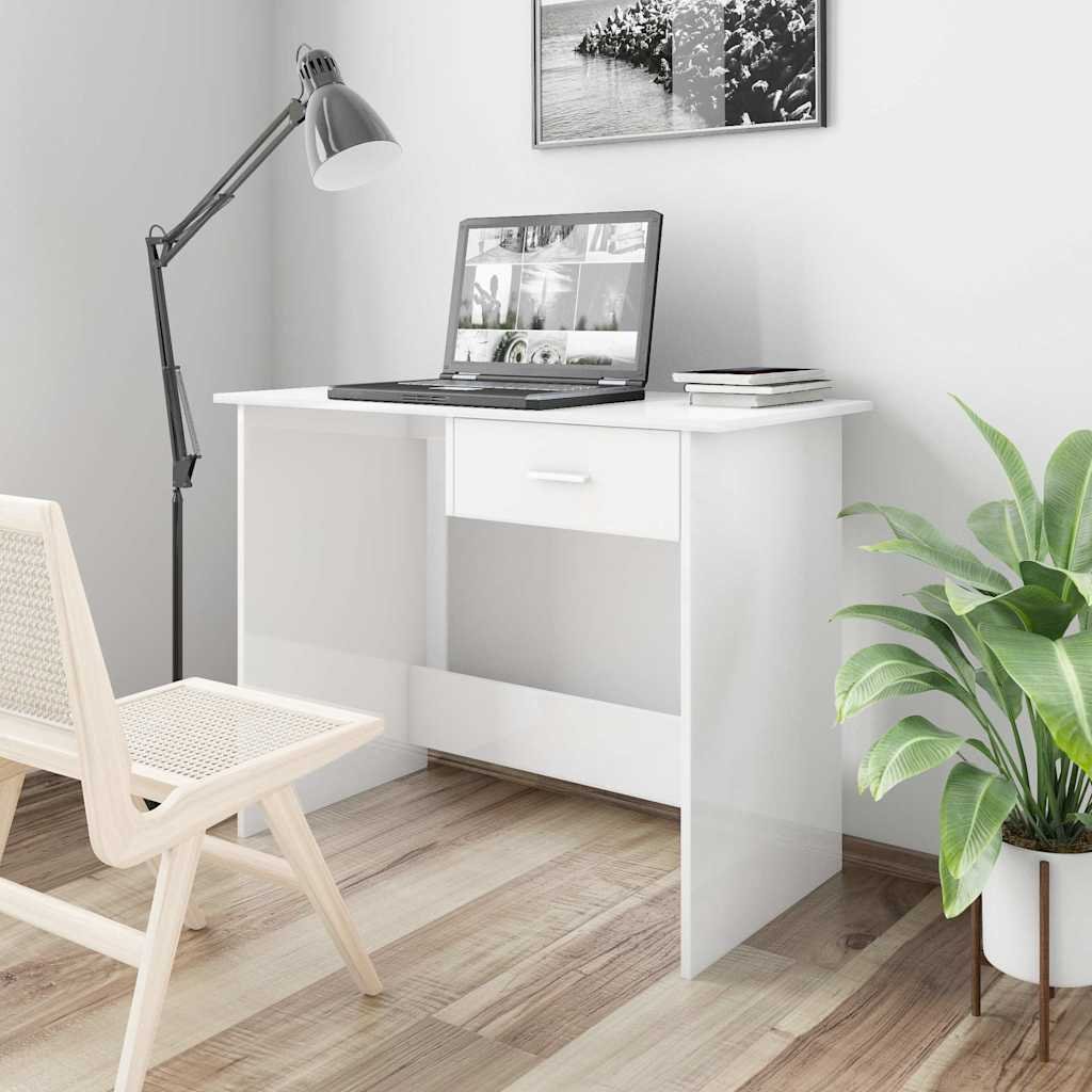 vidaXL Työpöytä korkeakiilto valkoinen 100x50x76 cm tekninen puu