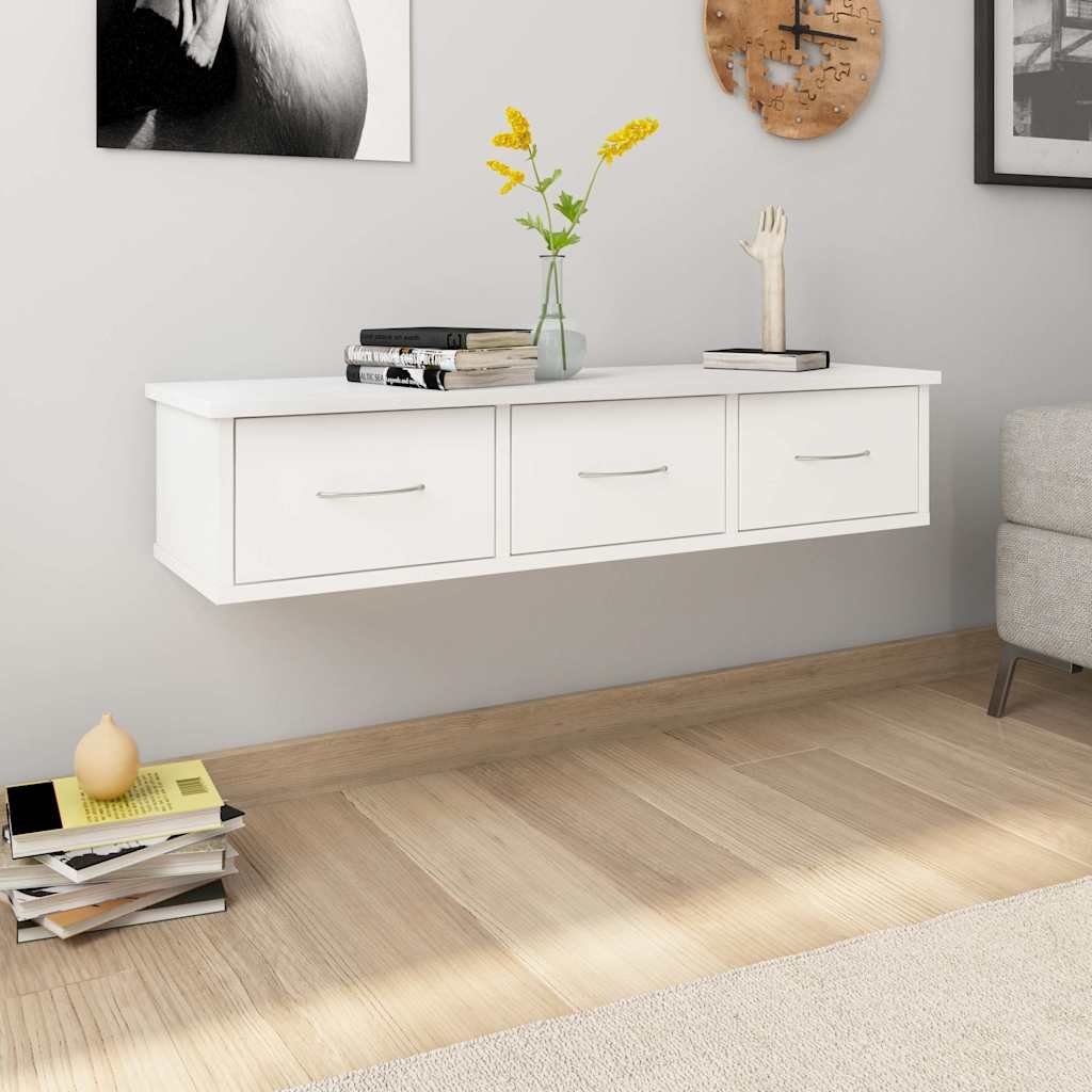 vidaXL Seinälaatikkohylly valkoinen 88x26x18,5 cm tekninen puu