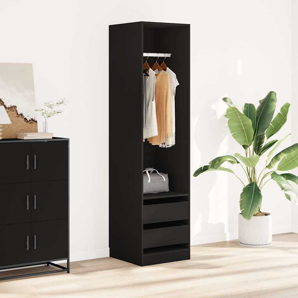 vidaXL Vaatekaappi vetolaatikoilla musta 50x50x200 cm tekninen puu