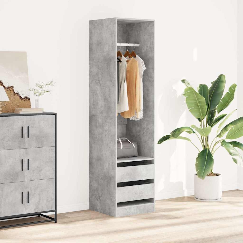 vidaXL Vaatekaappi laatikoilla betoninharmaa 50x50x200 cm tekninen puu