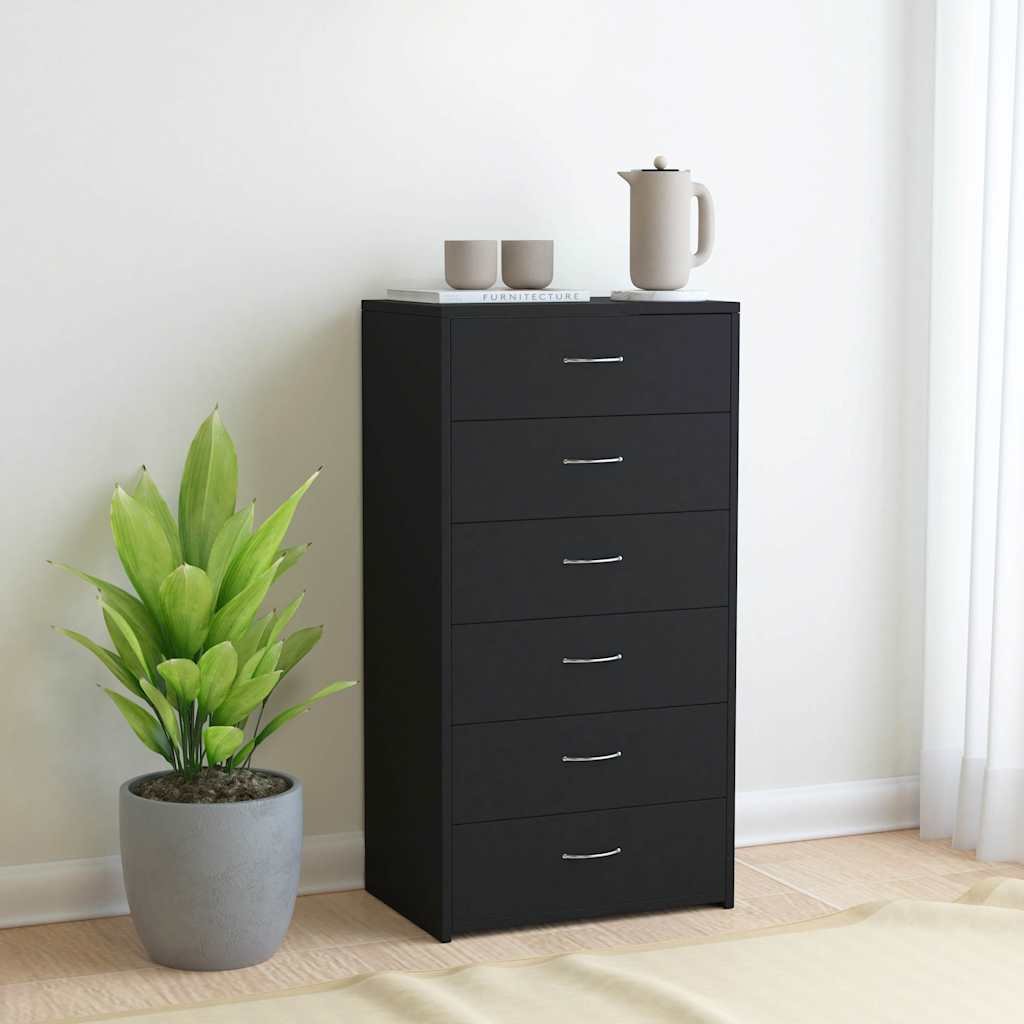 vidaXL Lipasto 6 vetolaatikolla musta 50x34x96 cm tekninen puu