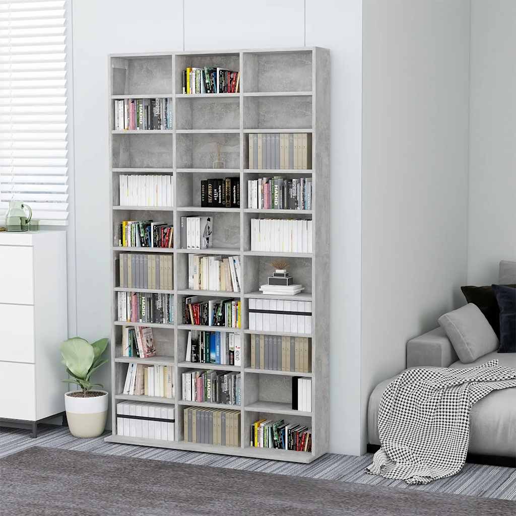 vidaXL CD-hylly betoninharmaa 102x16x177,5 cm tekninen puu