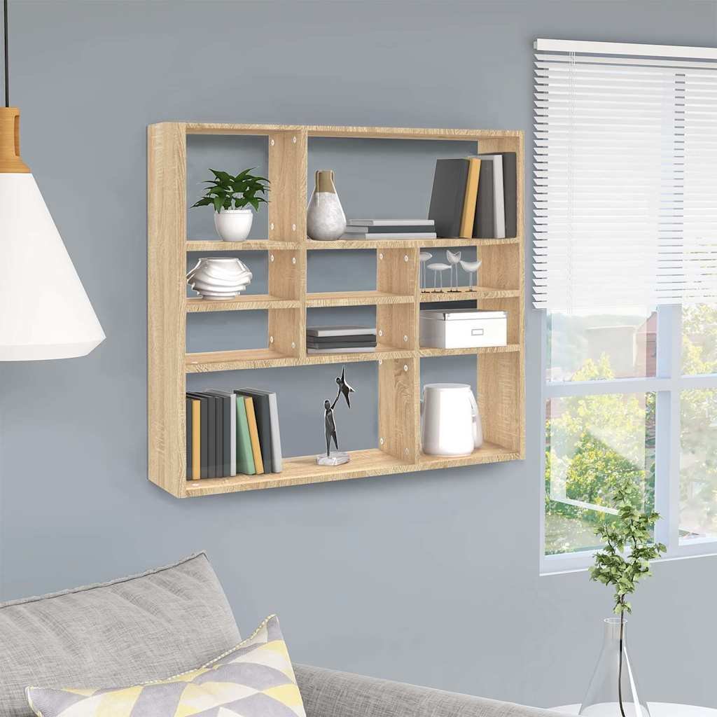 vidaXL Seinähylly Sonoma-tammi 90x16x78 cm tekninen puu