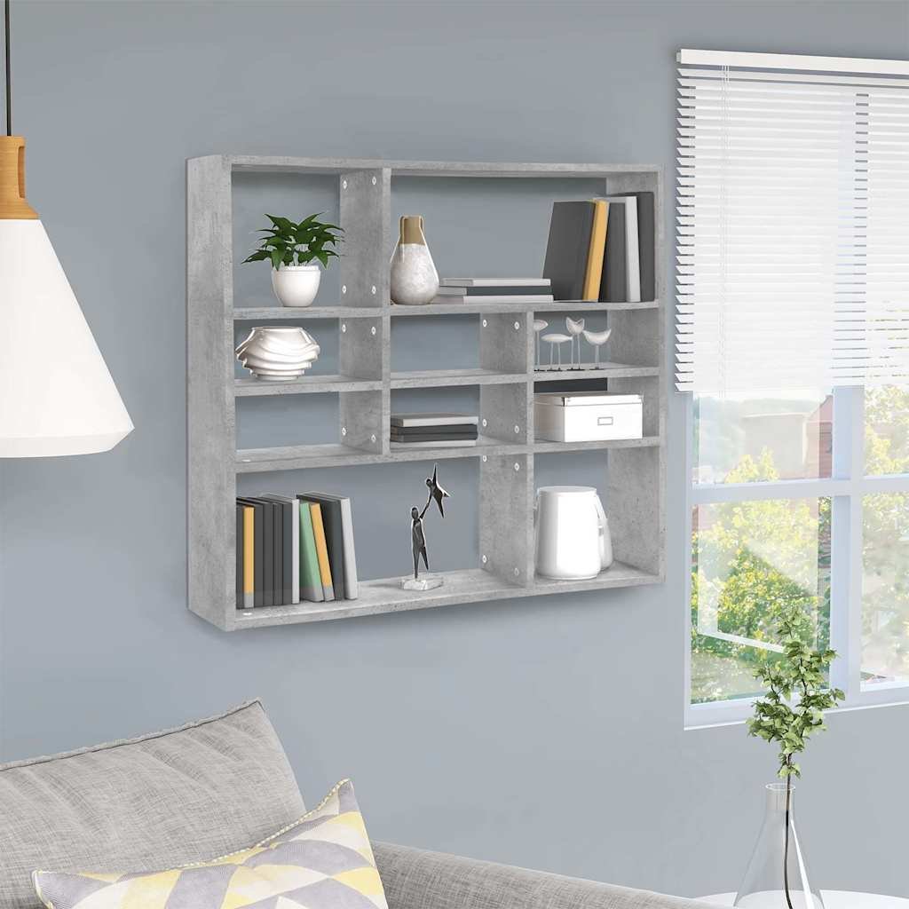 vidaXL Seinähylly betoninharmaa 90x16x78 cm tekninen puu