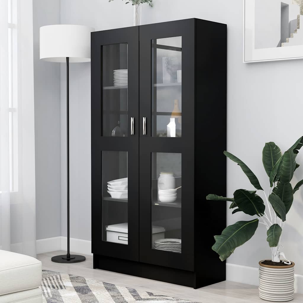vidaXL Vitriinikaappi musta 82,5x30,5x150 cm tekninen puu