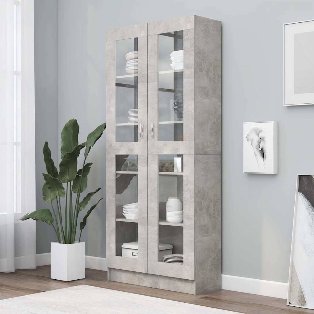vidaXL Vitriinikaappi betoninharmaa 82,5x30,5x185,5 cm tekninen puu