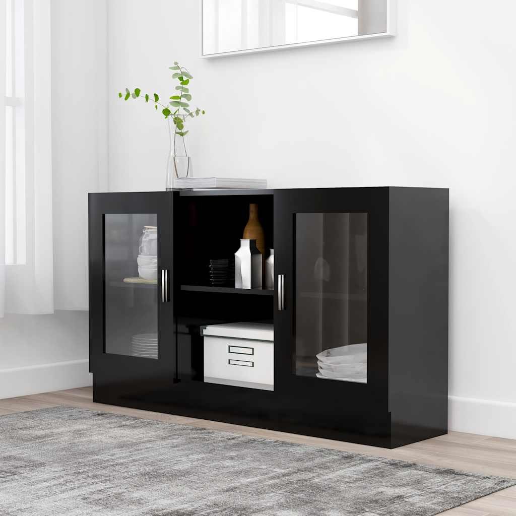 vidaXL Vitriinikaappi musta 120x30,5x70 cm tekninen puu