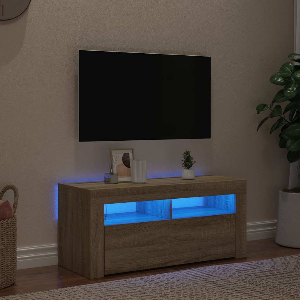 vidaXL TV-taso LED-valoilla Sonoma-tammi 90x35x40 cm