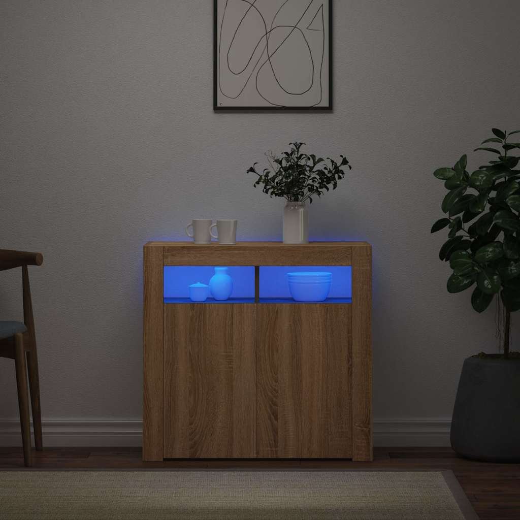 vidaXL Senkki LED-valoilla Sonoma-tammi 80x35x75 cm