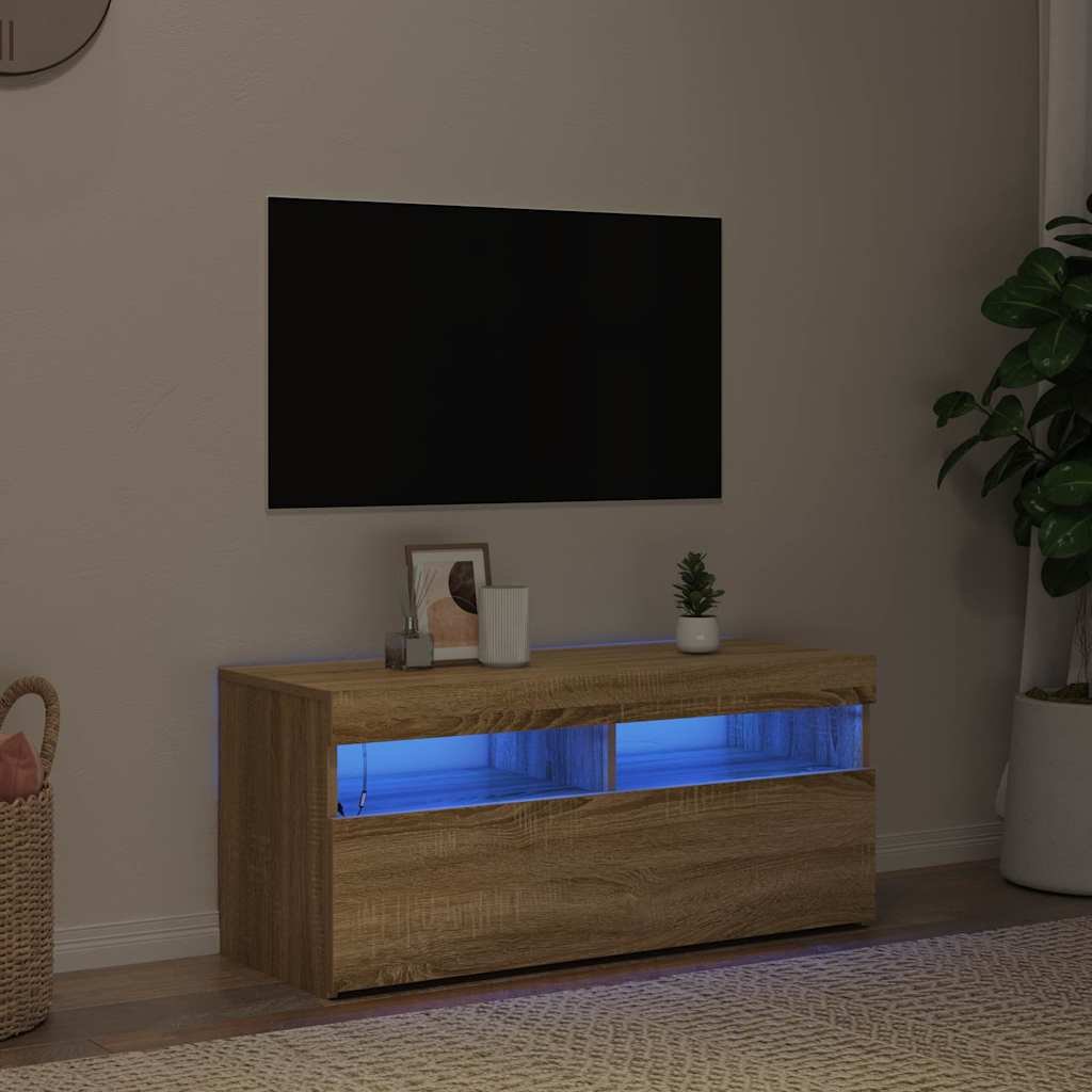 vidaXL TV-taso LED-valoilla Sonoma-tammi 90x35x40 cm