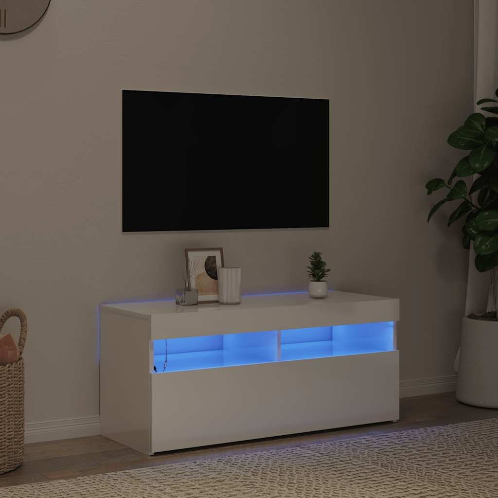 vidaXL TV-taso LED-valoilla korkeakiilto valkoinen 90x35x40 cm
