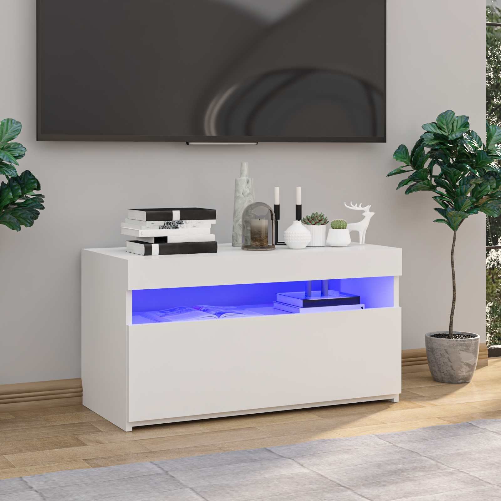 vidaXL TV-taso LED-valoilla korkeakiilto valkoinen 75x35x40 cm