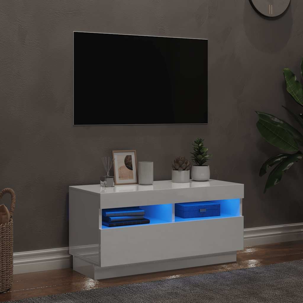 vidaXL TV-taso LED-valoilla korkeakiilto valkoinen 80x35x40 cm