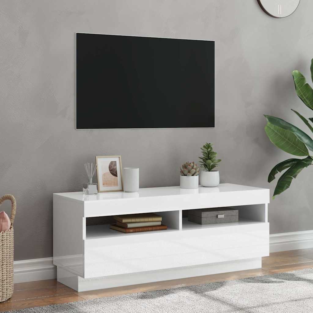 vidaXL TV-taso LED-valoilla korkeakiilto valkoinen 100x35x40 cm