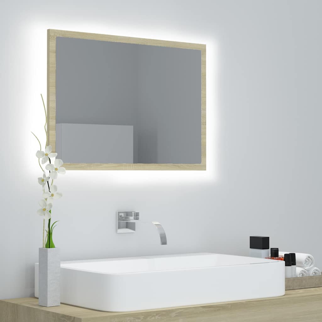 vidaXL LED-kylpyhuonepeili Sonoma-tammi 60x8,5x37 cm akryyli