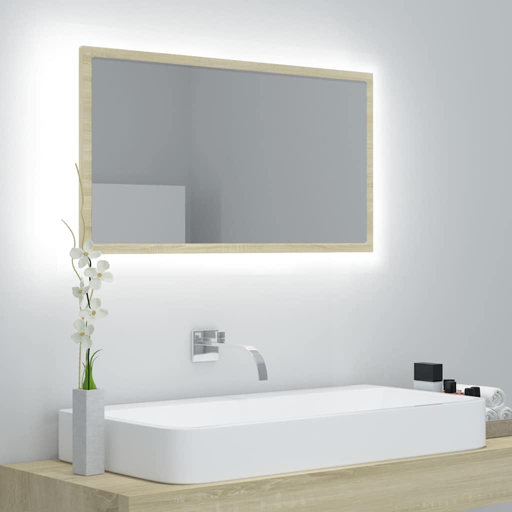 vidaXL LED-kylpyhuonepeili Sonoma-tammi 80x8,5x37 cm akryyli
