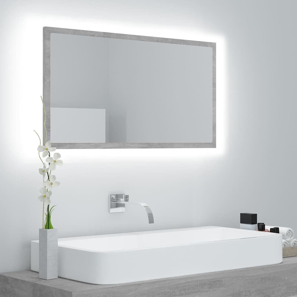 vidaXL LED-kylpyhuonepeili betoninharmaa 80x8,5x37 cm akryyli