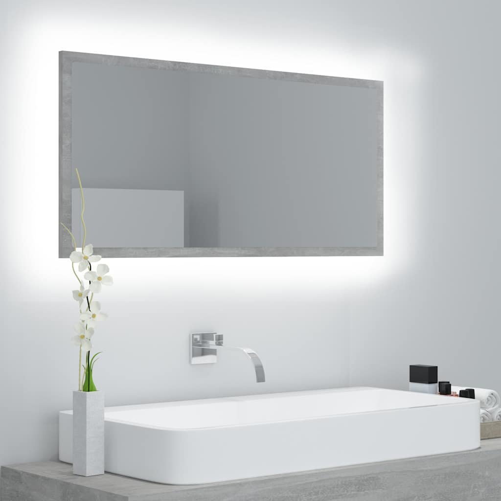 vidaXL LED-kylpyhuonepeili betoninharmaa 90x8,5x37 cm akryyli