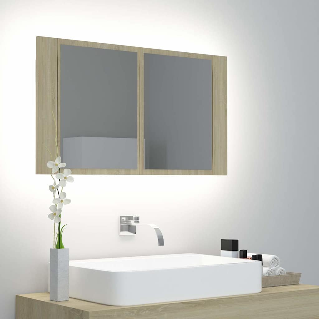 vidaXL Kylpyhuoneen LED peilikaappi Sonoma-tammi 80x12x45 cm akryyli