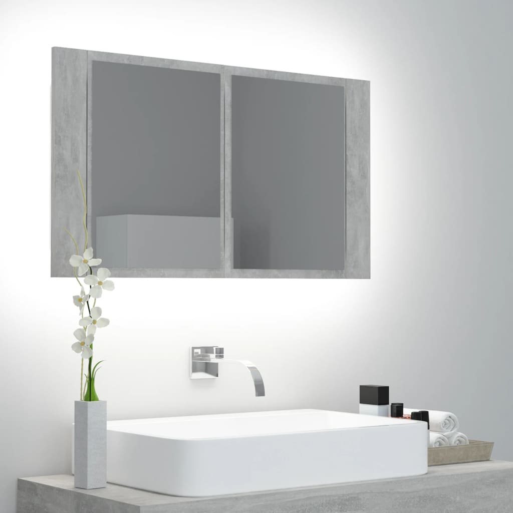 vidaXL Kylpyhuoneen LED peilikaappi betoninharmaa 80x12x45 cm akryyli
