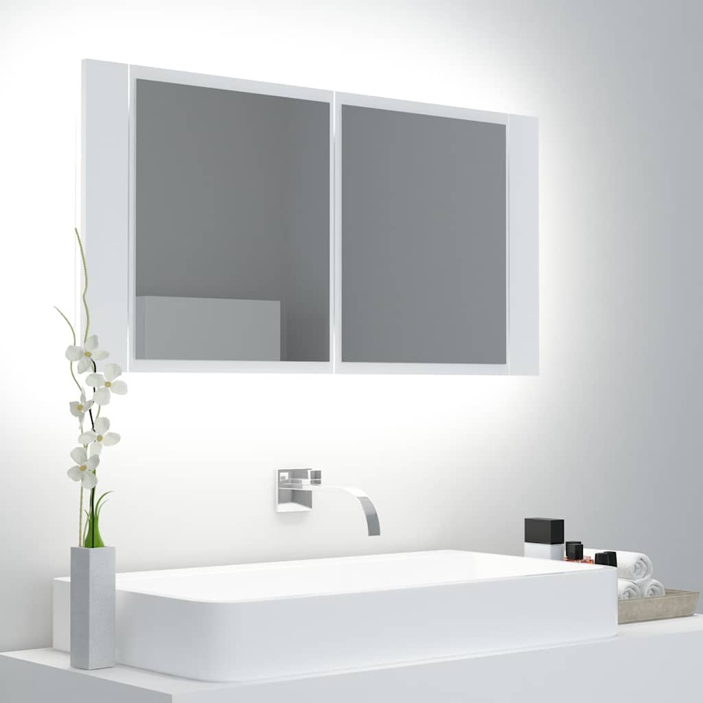 vidaXL Kylpyhuoneen LED peilikaappi valkoinen 90x12x45 cm akryyli
