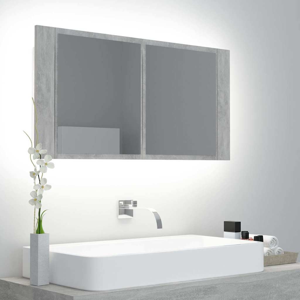 vidaXL Kylpyhuoneen LED peilikaappi betoninharmaa 90x12x45 cm akryyli