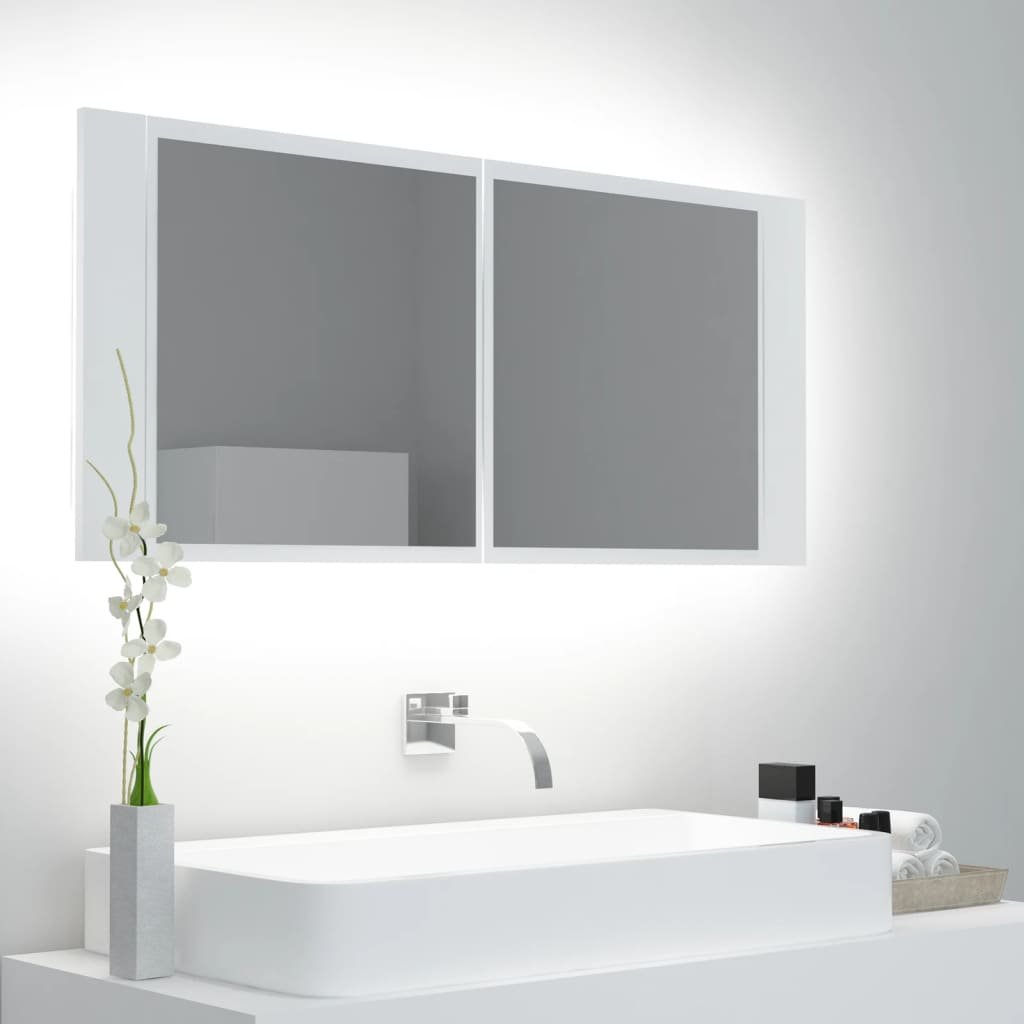 vidaXL Kylpyhuoneen LED-peilikaappi valkoinen 100x12x45 cm akryyli