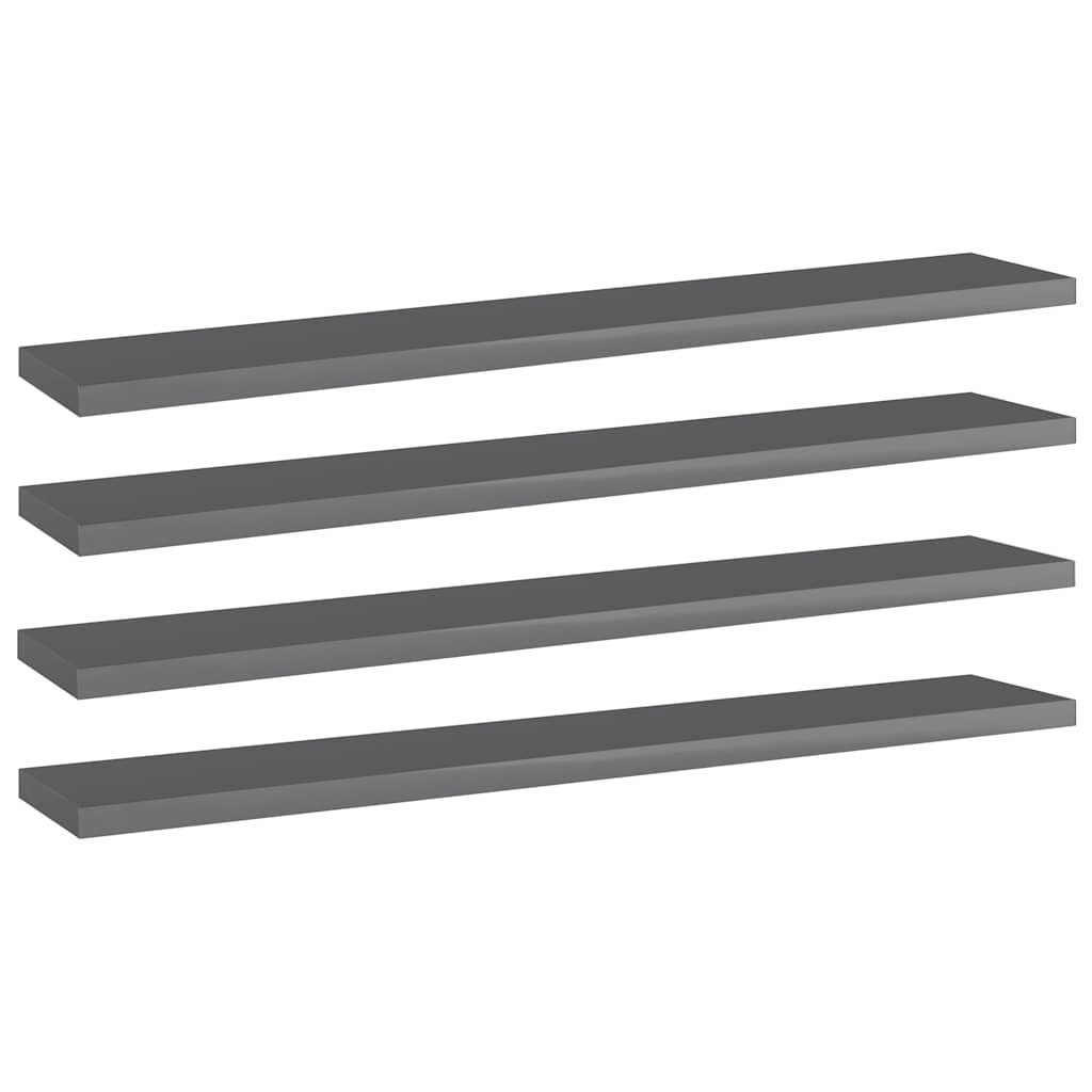 vidaXL Kirjahyllytasot 4 kpl korkeakiilto harmaa 60x10x1,5cm lastulevy