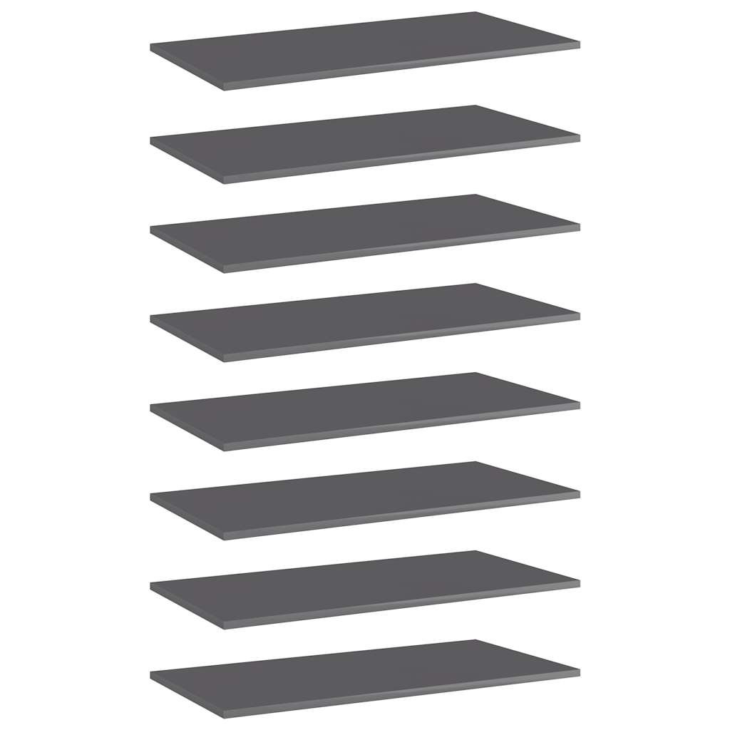 vidaXL Kirjahyllytasot 8 kpl korkeakiilto harmaa 80x40x1,5cm lastulevy