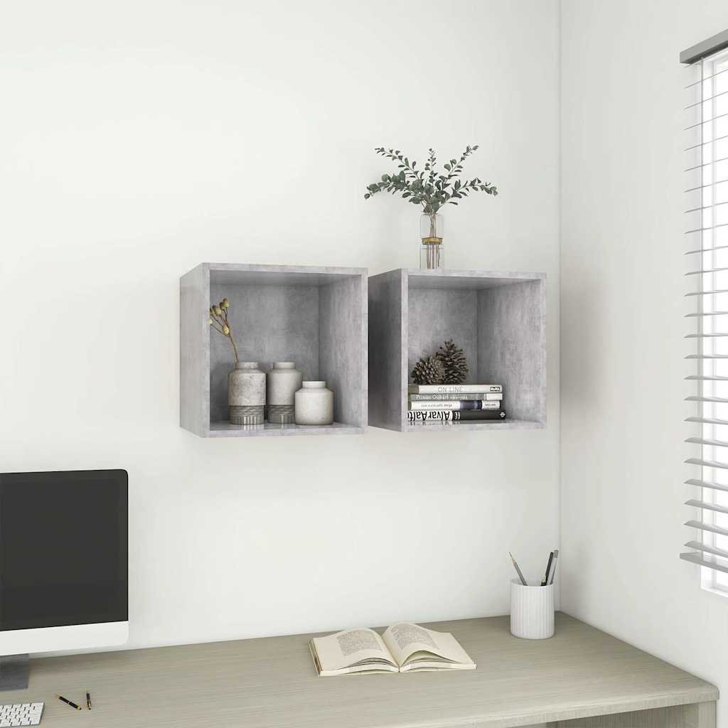 vidaXL Seinäkaapit 2 kpl betoninharmaa 37x37x37 cm tekninen puu