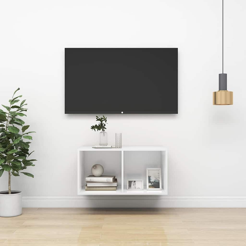 vidaXL Seinäkiinnitettävä TV-taso valkoinen 37x37x72 cm tekninen puu
