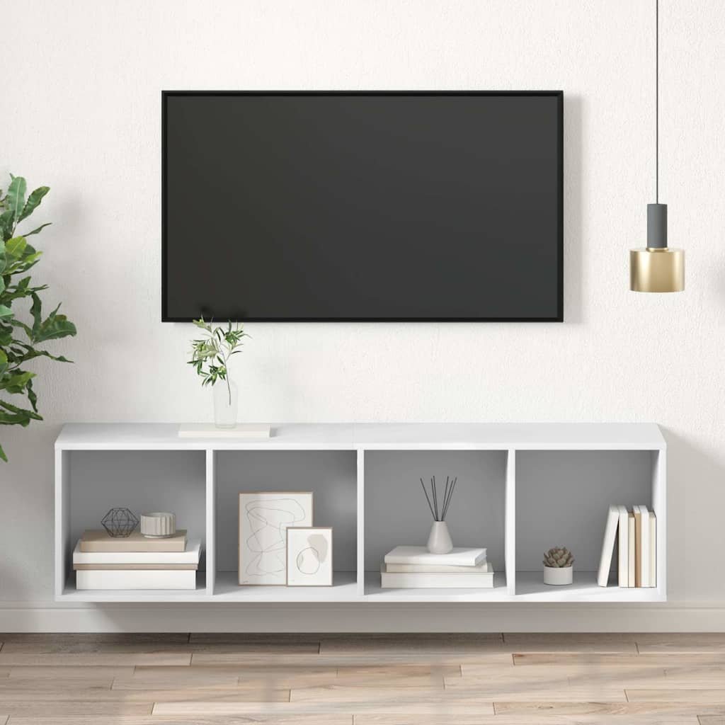 vidaXL Seinäkiinnitettävä TV-taso valk. 37x37x142,5 cm tekninen puu