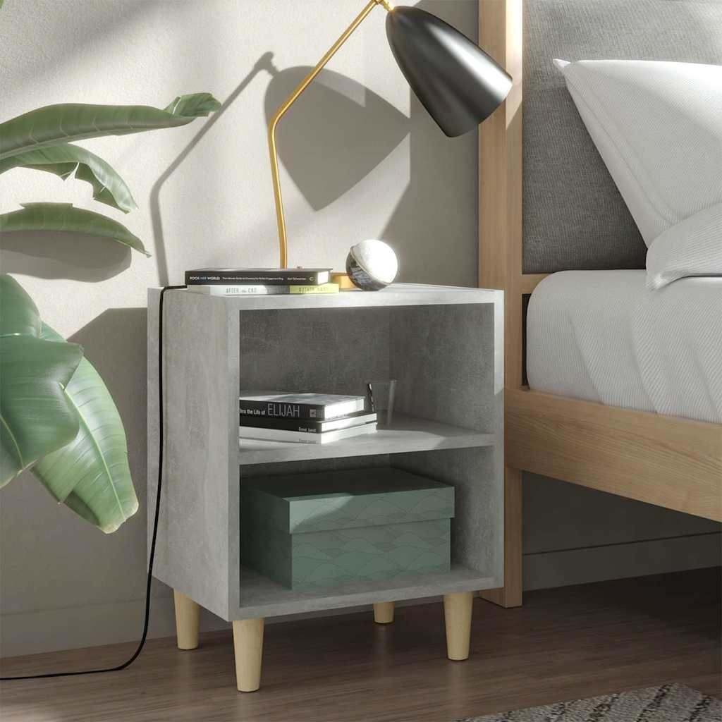 vidaXL Yöpöydät täyspuiset jalat 2 kpl betoninharmaa 40x30x50 cm