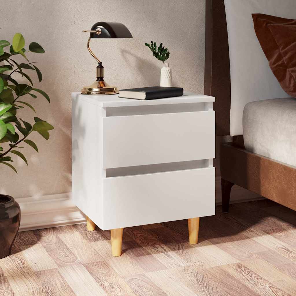 vidaXL Yöpöytä täysmäntyiset jalat valkoinen 40x35x50cm
