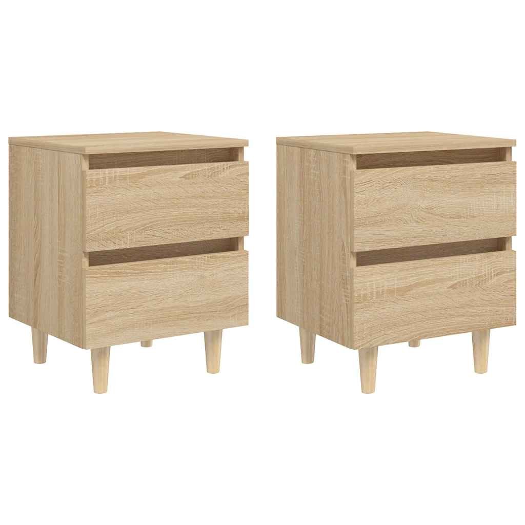 vidaXL Yöpöydät täysmäntyiset jalat 2 kpl Sonoma tammi 40x35x50 cm