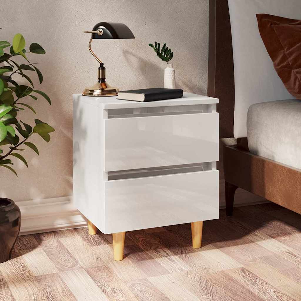 vidaXL Yöpöydät täysmäntyiset jalat 2 kpl kork.kiilto valk. 40x35x50cm