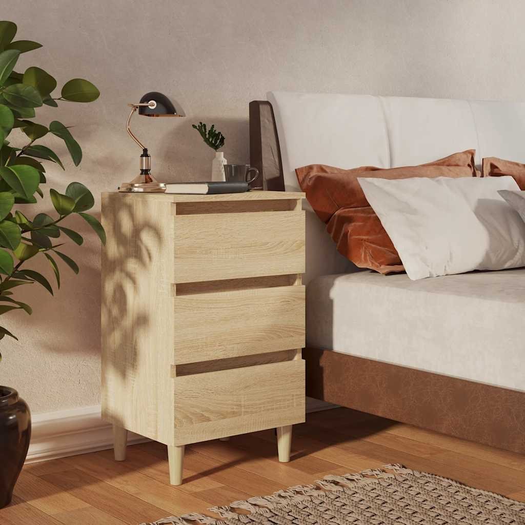 vidaXL Yöpöydät täyspuiset jalat Sonoma-tammi 40x35x69 cm