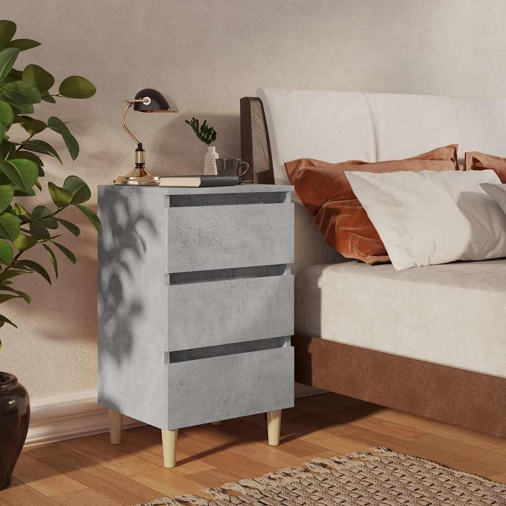 vidaXL Yöpöydät täyspuiset jalat 2 kpl betoninharmaa 40x35x69 cm