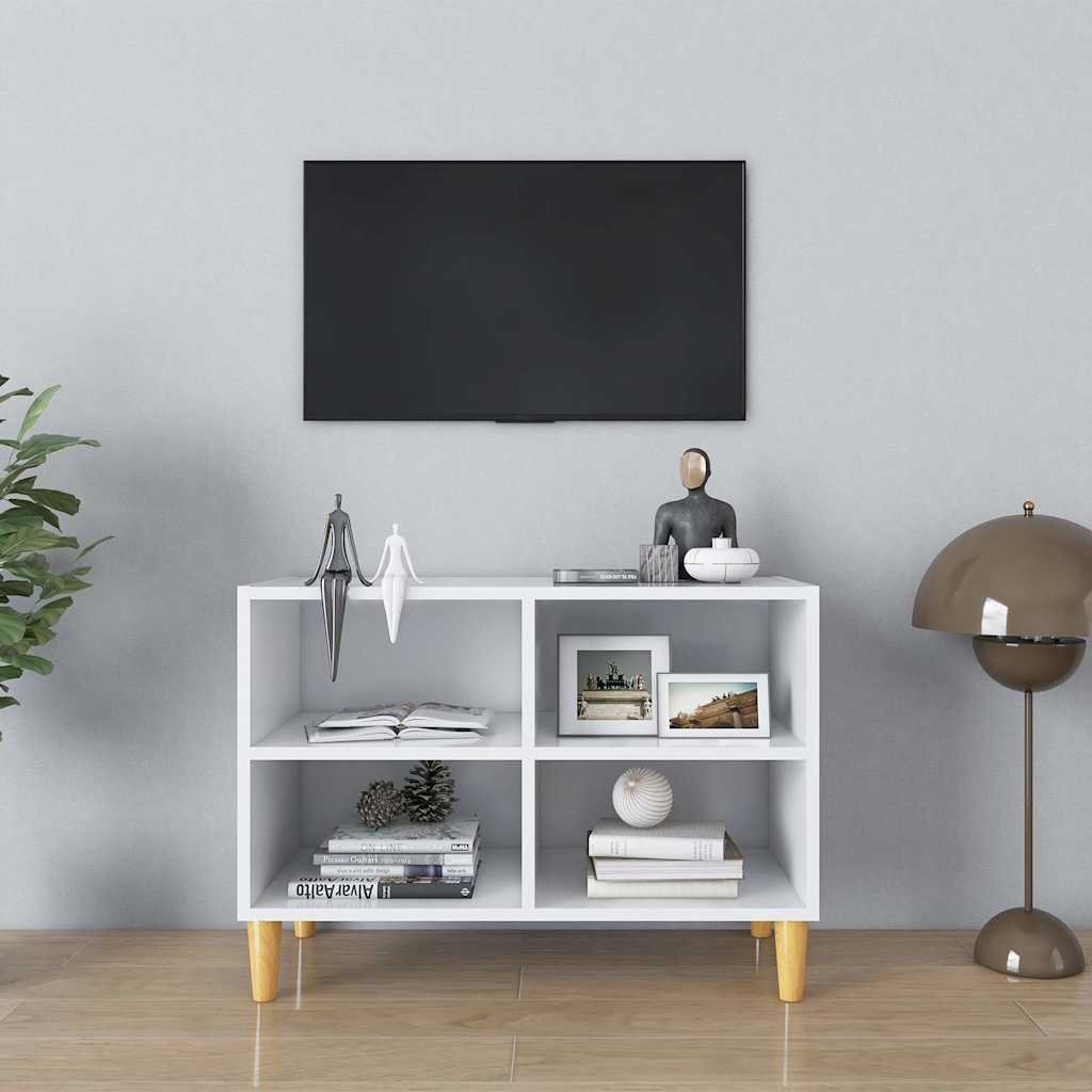 vidaXL TV-taso täyspuiset jalat valkoinen 69,5x30x50 cm