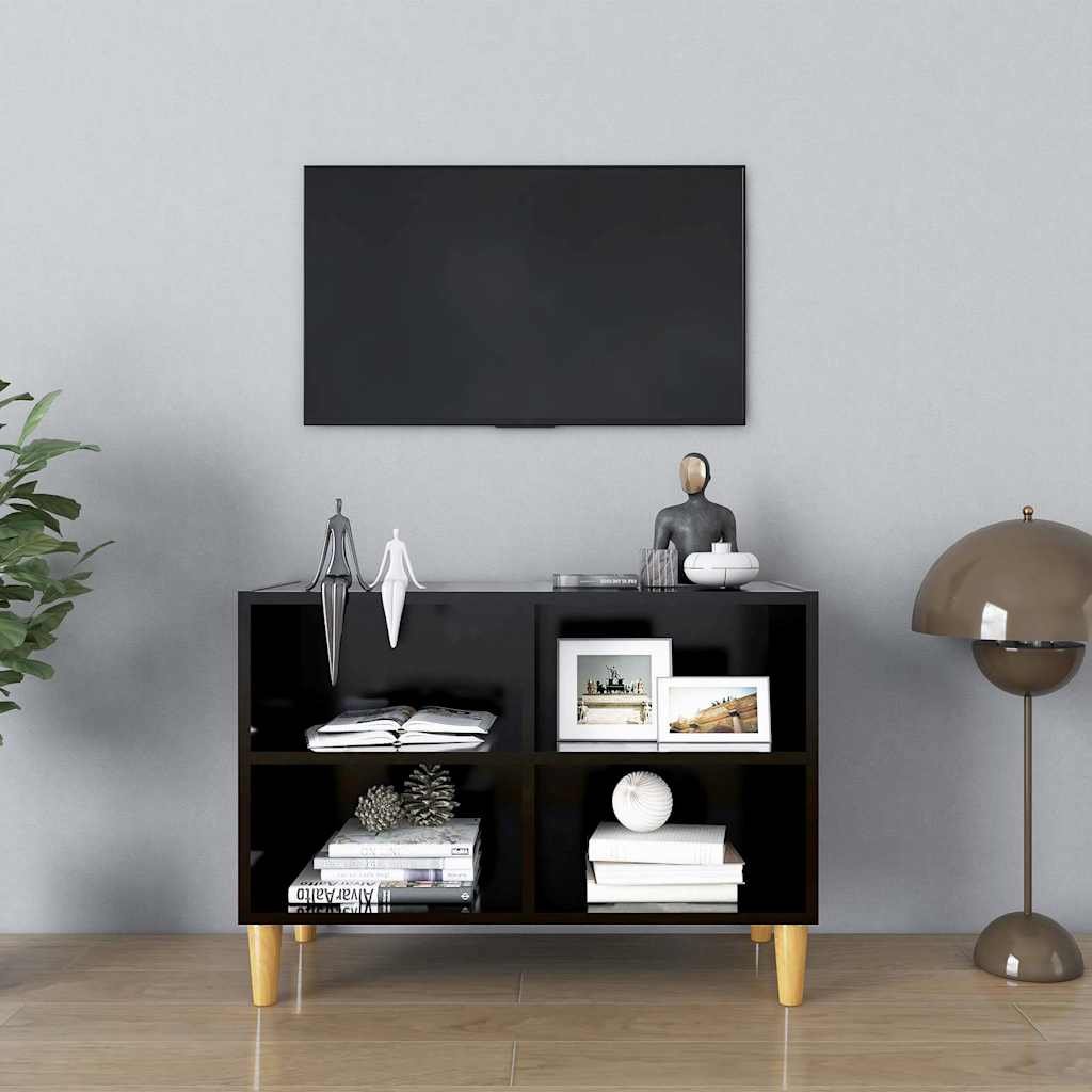 vidaXL TV-taso täyspuiset jalat musta 69,5x30x50 cm