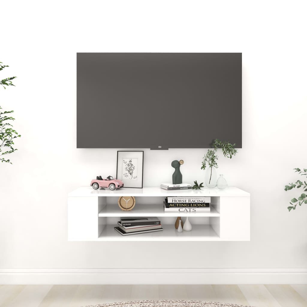 vidaXL Seinäkiinnitettävä TV-taso valkoinen 100x30x26,5cm tekninen puu