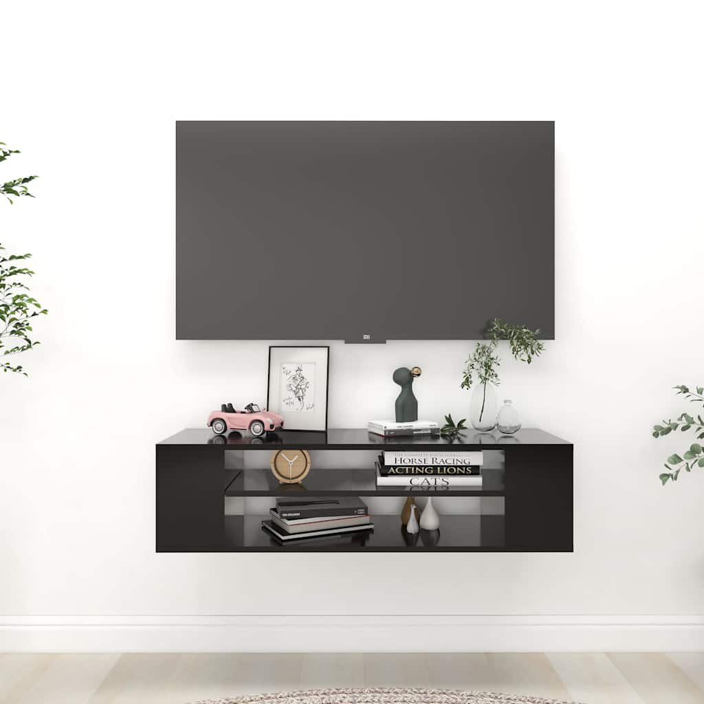 vidaXL Seinäkiinnitettävä TV-taso musta 100x30x26,5 cm tekninen puu