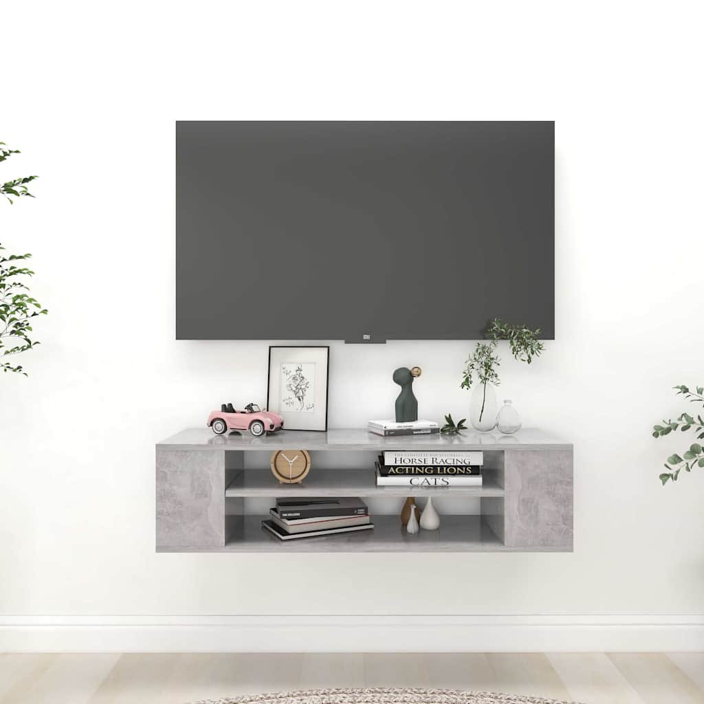 vidaXL Seinäkiinnitettävä TV-taso betoninharm. 100x30x26,5cm puu