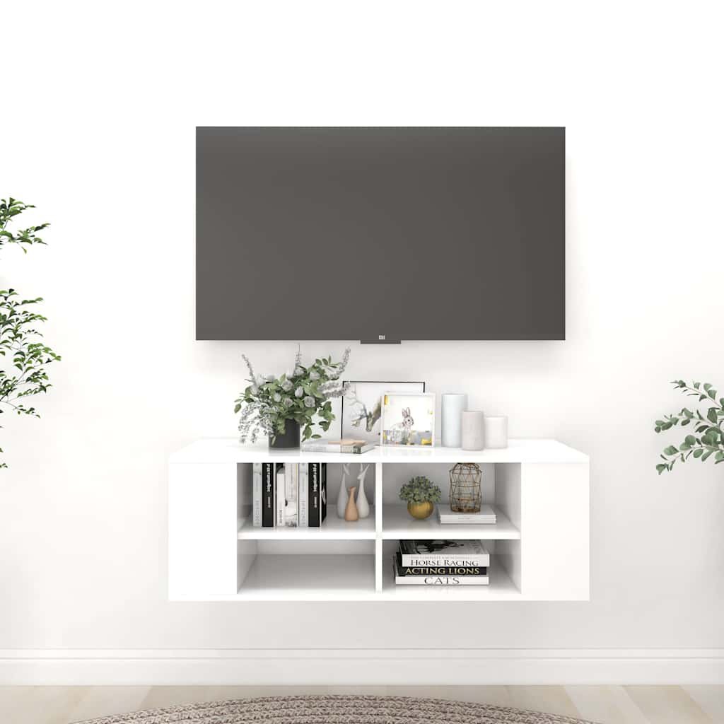 vidaXL Seinäkiinnitettävä TV-taso valkoinen 102x35x35 cm tekninen puu
