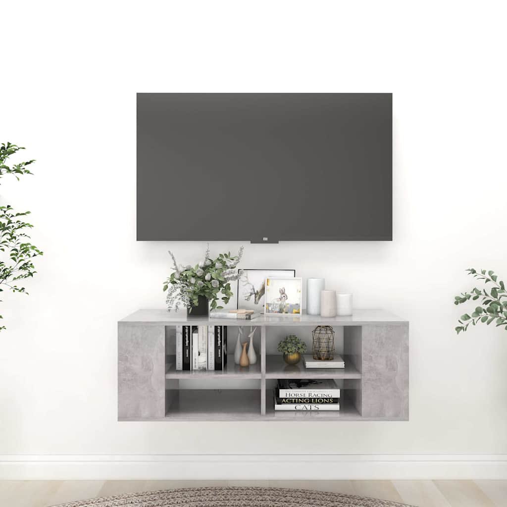 vidaXL Seinäkiinnitettävä TV-taso betoninharmaa 102x35x35cm puu
