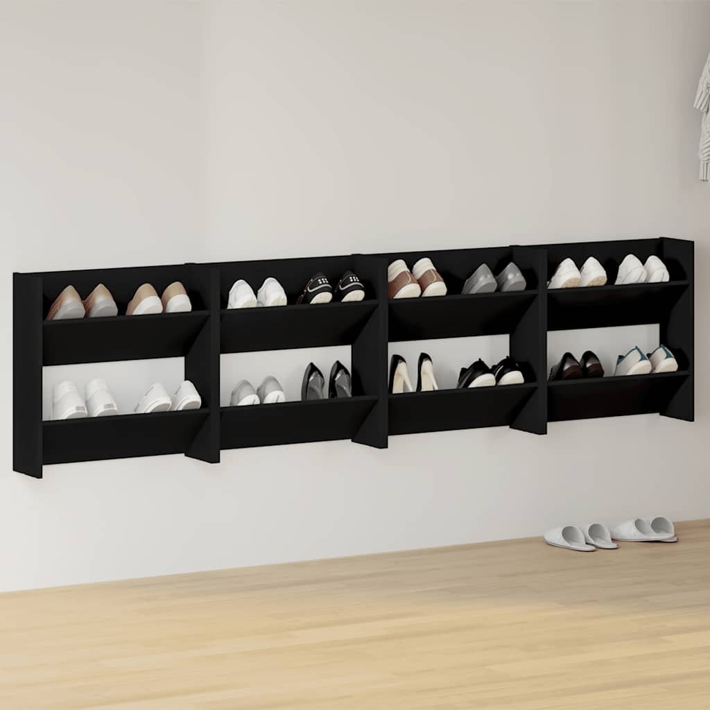 vidaXL Seinäkenkäkaapit 4 kpl musta 60x18x60 cm tekninen puu