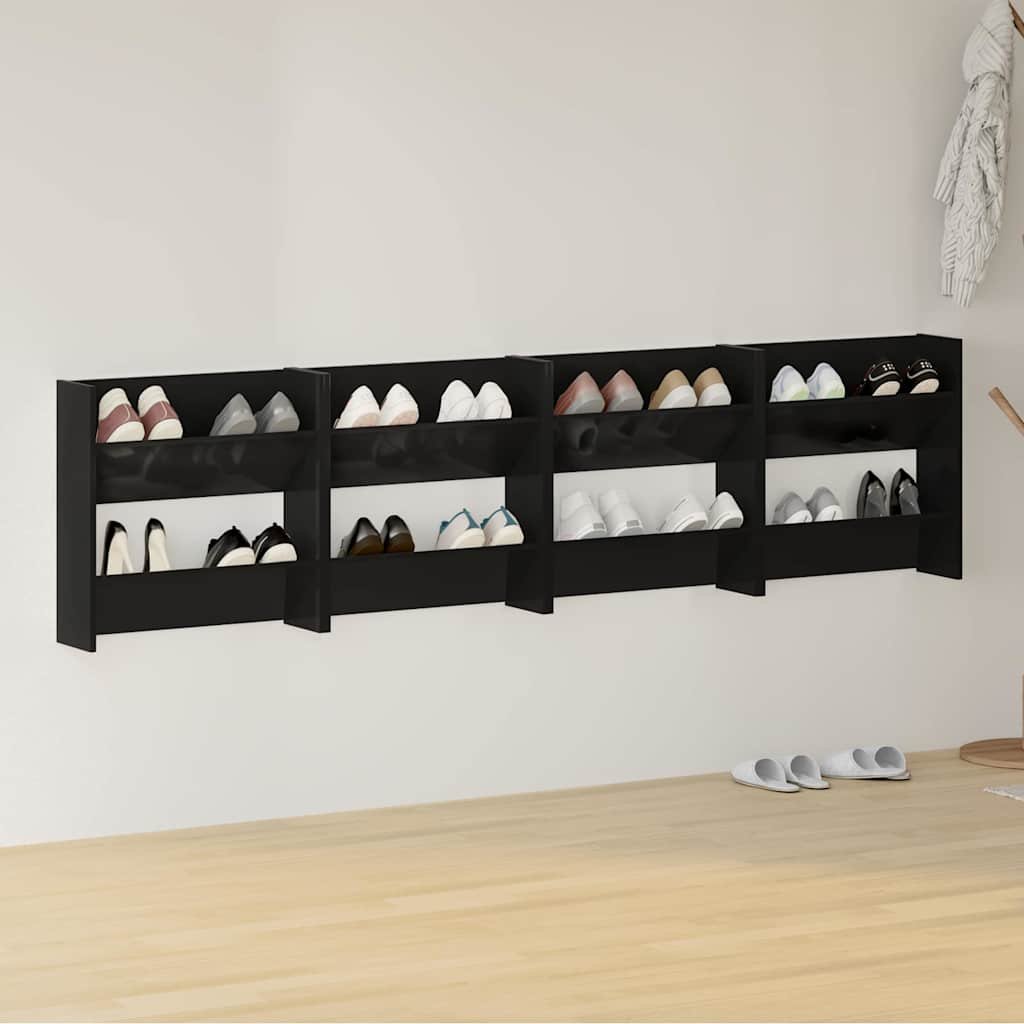 vidaXL Seinäkenkäkaapit 4 kpl kk. musta 60x18x60 cm tekninen puu