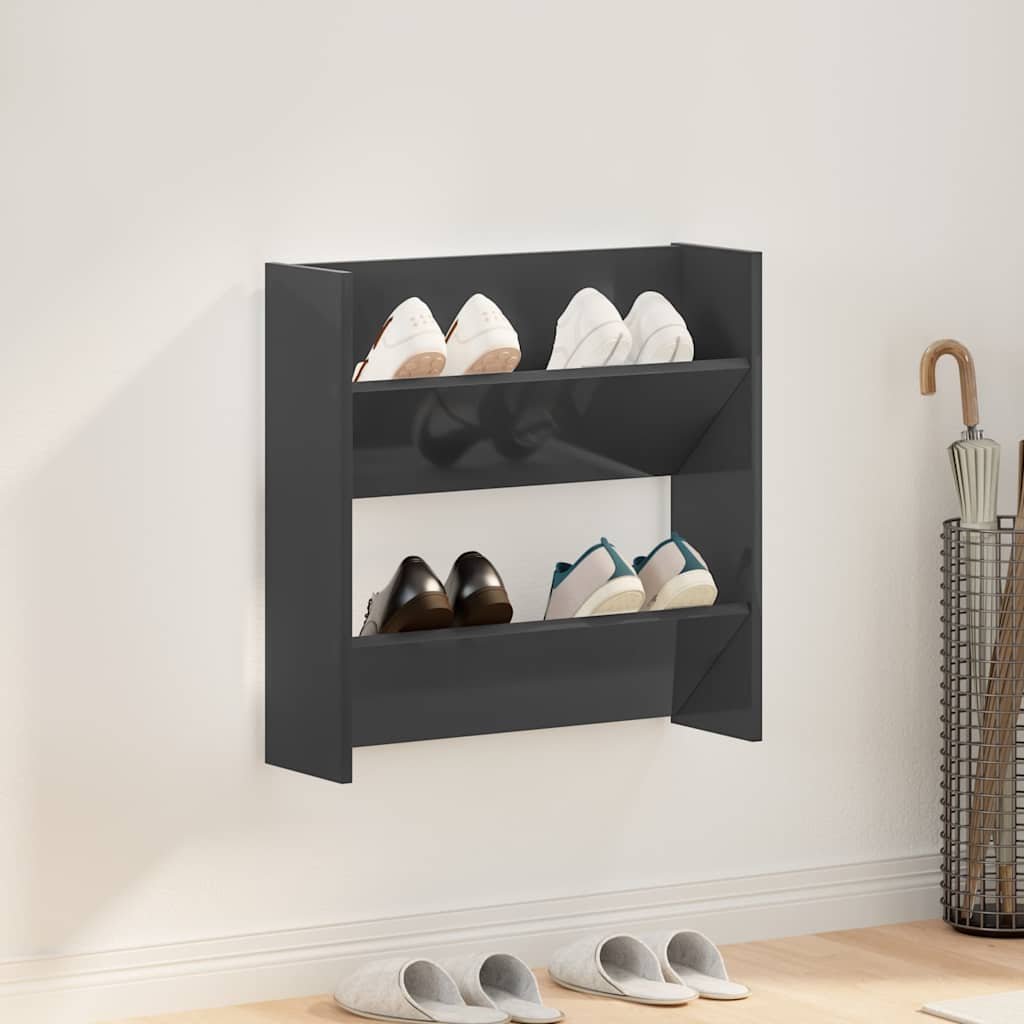 vidaXL Seinäkenkäkaappi korkeakiilto harmaa 60x18x60 cm tekninen puu